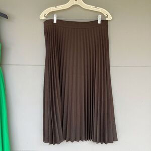 EDAS Italy Olive Brown Pleated Midi Skirt | Made in Italy | Size L | Minimalist